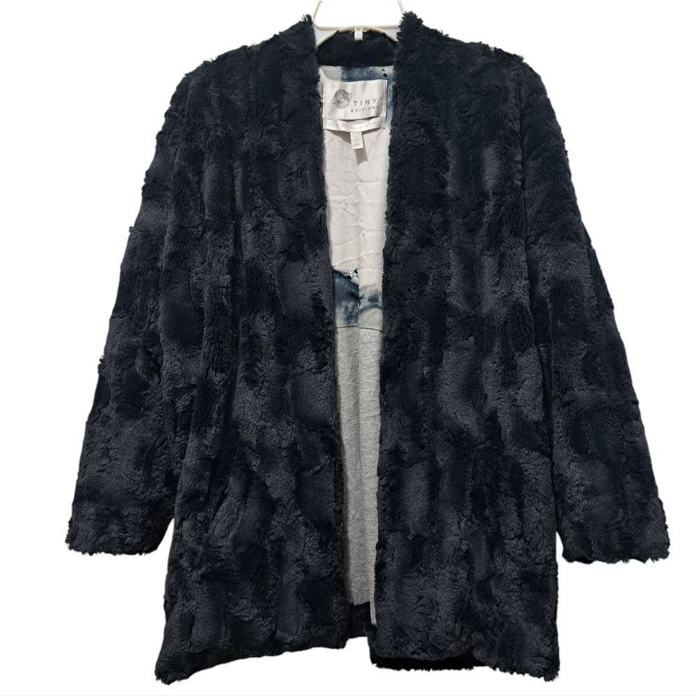 Tiny Edition For Anthropologie Faux Fur Open Front Jacket Medium Navy